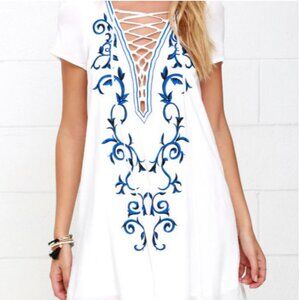 🌹NWOT🌹Lulus Down in Kokomo Ivory Embroidered Shift Dress